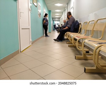 Saint Petersburg, Russia, September 10, 2021. People In The Hospital Are Sitting In Line To See A Doctor.