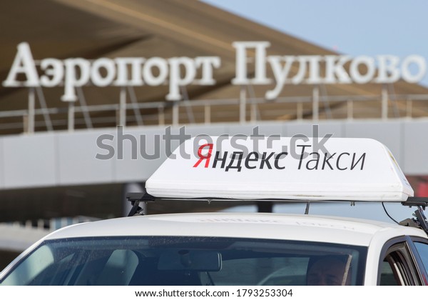 Saint\
Petersburg / Russia-08.08.2019: Yandex taxi at Pulkovo airport.\
Transfer: Pulkovo Airport Saint\
Petersburg