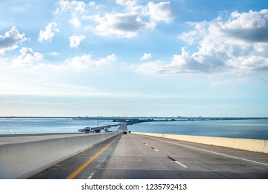 Saint Petersburg, USA - Jun 16, 2018: Driving Through The Bob Graham Sunshine Skyway Bridge