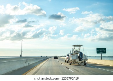 Saint Petersburg, USA - Jun 16, 2018: Driving Through The Bob Graham Sunshine Skyway Bridge