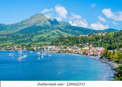 Saint Pierre Caribbean Bay In Martinique Beside Mount Pelée Volcano