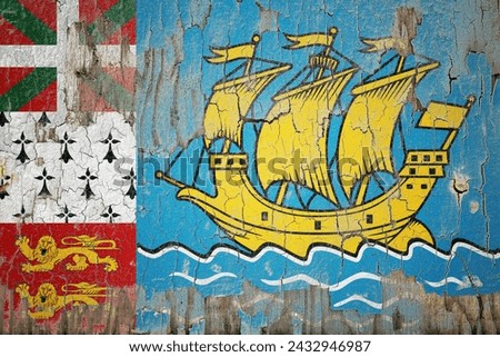 Saint Pierre and Miquelon flag and paint cracks. Prison concept with border image. Saint Pierre and Miquelon is currently heading toward recession. Inflation. employment. economic recession.