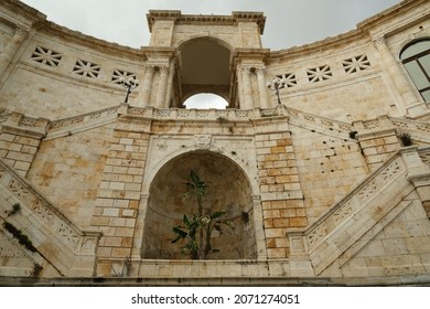 Saint Remy bastion. Bastion of Saint Remy in Cagliari. Staircase with triumphal arch made of beige stone in the historic center of the city of Sardinia. - Shutterstock ID 2071274051