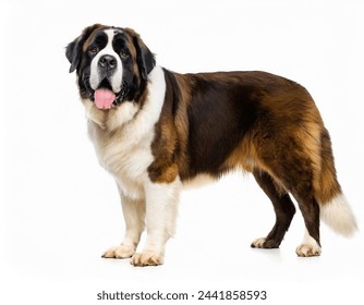 Saint St. Bernard dog - Canis lupus familiaris - a very large breed of domestic animal from the Western Alps in Italy and Switzerland, isolated on white background looking at camera full face and head - Powered by Shutterstock