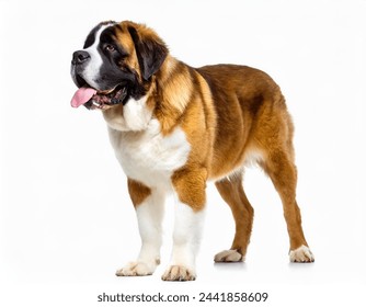 Saint St. Bernard dog - Canis lupus familiaris - a very large breed of domestic animal from the Western Alps in Italy and Switzerland, isolated on white background looking at camera full face and head - Powered by Shutterstock