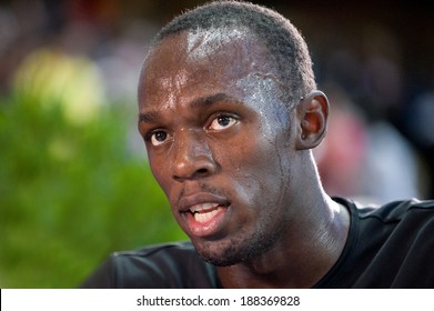 SAINT-DENIS, FRANCE - JULY 16, 2010 -  Usain Bolt after running 100 meter at the meeting Areva on July 16, 2010