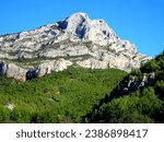 Sainte Victoire mountain, peak above the forest, near Aix en Provence, france,