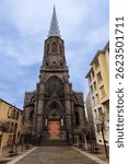 Saint-Eutrope Church (Église Saint-Eutrope), a small neo-Gothic collegiate church built from black volcanic stone. Clermont-Ferrand, Puy-de-Dôme, Auvergne-Rhône-Alpes, France.