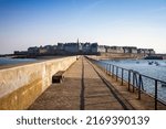 Saint-Malo city view from the lighthouse pier in Brittany, France
