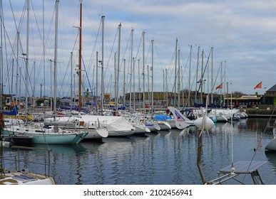 SAINT-MALO, FRANCE -30 DEC 2021- View of boats in the port of St-Malo in Brittany, France. - Shutterstock ID 2102456941
