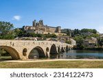 Saint-Nazaire Cathedral in Beziers overlooking the Old Bridge over the Orb River
