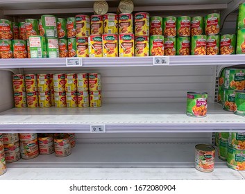 Saint-Nazaire, France - Mars 13 2020 Half Empty Shelves In A Super Market. Quarantine. Coronavirus.  