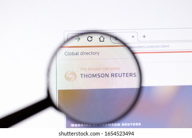 Saint-Petersburg, Russia - 18 February 2020: Thomson Reuters company website page logo on laptop display. Screen with icon, Illustrative Editorial.