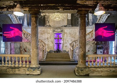 Saint-Petersburg, Russia - 23 March, 2021: Evangelical Lutheran Church, St. Annenkirche, Interior Decoration Of The Church. Main Altar With God