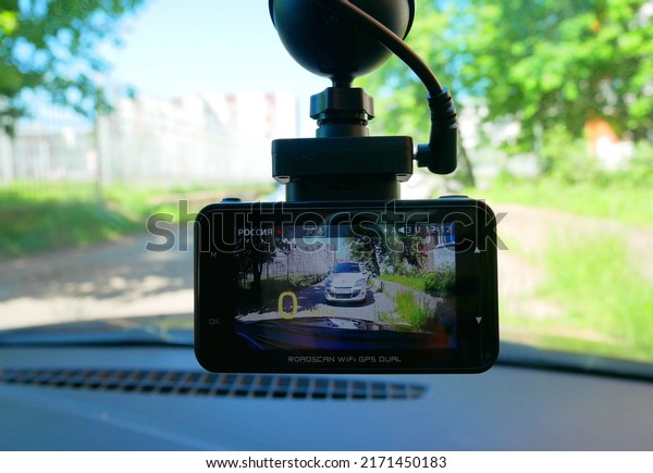 Saint-Petersburg \ Russia - 25.06.2022: A video\
recorder for recording a video for\
car
