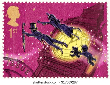 SAINT-PETERSBURG, RUSSIA - AUGUST 10, 2015: A stamp printed by GREAT BRITAIN shows  from Peter Pan stories by Scottish novelist and playwright James Matthew Barrie, circa May. 2002.