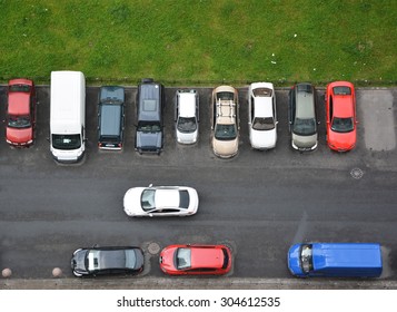 SAINT-PETERSBURG, RUSSIA - AUGUST 10: Typical parking places in Saint-Petersburg yard on August 10, 2015