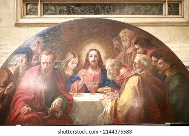 Saint-Petersburg, Russia. January 6, 2022. Editorial Use Only. Mosaic of the Last Supper in St. Isaac's Cathedral.
