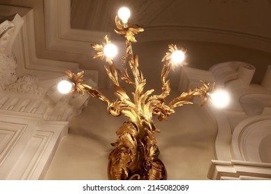Saint-Petersburg, Russia. January 7, 2022. Editorial Use Only. Wall lamp of the Jordan stairs in the State Hermitage.