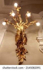 Saint-Petersburg, Russia. January 7, 2022. Editorial Use Only. Bronze wall lamp of the Jordan stairs in the State Hermitage.