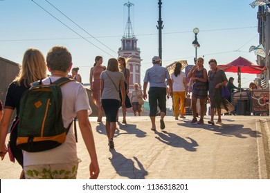 Saint-Petersburg, RUSSIA - July 17 2018, Pedestrians moving along Nevsky Prospect (Nevsky Avenue), on July  17, 2018 in Saint-Petersburg, Russia