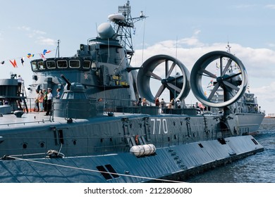 SAINT-PETERSBURG, RUSSIA - JUNE 14 2019: The Zubr Class Is Soviet-designed Air-cushioned Landing Craft. This Class Of Military Hovercraft Is World's Largest, Standard Full Load 555 Tons