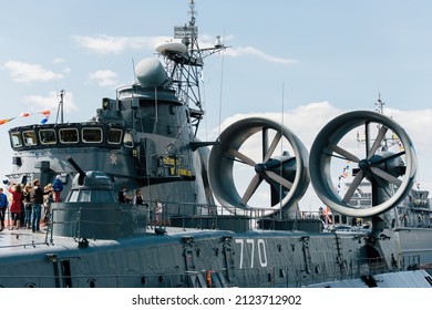 SAINT-PETERSBURG, RUSSIA - JUNE 14 2019: The Zubr Class Is Soviet-designed Air-cushioned Landing Craft. This Class Of Military Hovercraft Is World's Largest, Standard Full Load 555 Tons