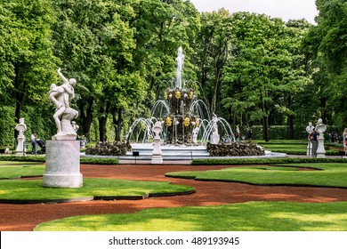 Saint-Petersburg. Russia. June 17, 2016. View of working fountain in the Summer garden in St. Petersburg.