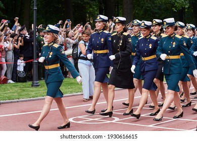 SAINT-PETERSBURG, RUSSIA - JUNE 21 2019: Female students of a military academy graduation ceremony