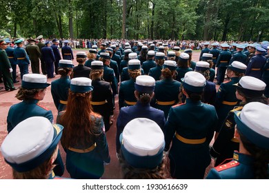 SAINT-PETERSBURG, RUSSIA - JUNE 21 2019: Female Students Of A Military Academy Graduation Ceremony