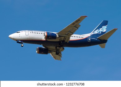 SAINT-PETERSBURG, RUSSIA - MAY 08, 2018: Boeing 737-5Y0 (VP-BRN)  Of Nordavia Airlines Before Landing On Pulkovo Airport