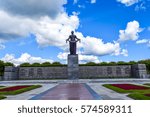 SAINT-PETERSBURG, RUSSIA -
Monument Mother Homeland in summer park Piskarevskoe memorial cemetery with graves of victims of siege of Leningrad during Second World War in Saint-Petersburg, Russia