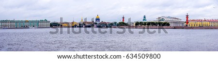 SAINT-PETERSBURG, RUSSIA - Neva river embankment panoramic landscape in Saint Petersburg, Russia