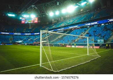 SAINT-PETERSBURG, RUSSIA - November 16, 2019: General view of the Gazprom Arena stadium with inside view behind the gate during UEFA EURO 2020 qualifying match between Russia against Belgium, Russia