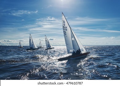 SAINT-PETERSBURG, RUSSIA - SEPTEMBER 3: Yacht race or sailing regatta on September 3, 2016 in Saint-Petersburg, Russia