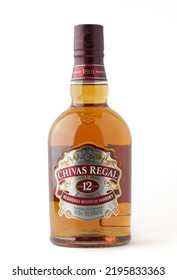 Saint-Petesburg - August 28, 2022: Chivas Regal Blended Scotch Whisky. Bottle Of Whisky Isolated On White.