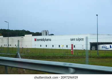 Saint-Sulpice-la-Pointe, France - Oct. 2021 - The industrial site of Bormioli Pharma, which specializes in pharmaceutical packaging in plastic, in Cadaux Business Area, seen from A68 highway