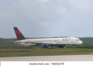 SAIPAN, CNMI—A Delta Air Lines Aircraft Taxis Into The Saipan International Airport Runway From Japan In November 2016.