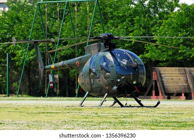 Saitama, Japan - May 20, 2007: Japan Ground Self Defense Force Hughes / Kawasaki OH-6D Cayuse Light Observation Helicopter.