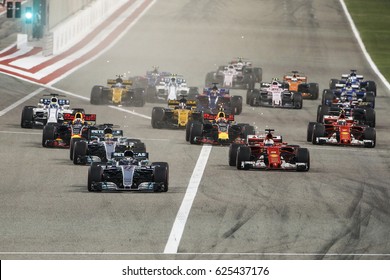 Sakhir, Bahrain. April 14-17 2017. Start Of F1 Grand Prix Of Bahrain 2017.