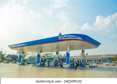 Sakon Nakhon,Thailand, May 01,2019, PTT Station,Gas Station PTT is the most popular in Thailand. Because in addition to providing oil There are also 7-11 convenience stores and coffee shops like Café.
