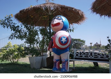 SAKONNAKHON, THAILAND – JANUARY 02, 2022: Cartoon Turtle Statue Standing On The Rest Area At Wat Siri Mangala Tao Ngoi Temple In Sakon Nakhon Province Of Thailand.