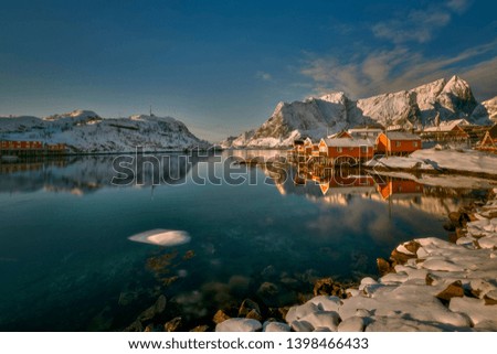 Similar – Image, Stock Photo Reinevagen-gulf + Reinehalsen-isthmus + Reinebringen-mount. 0341