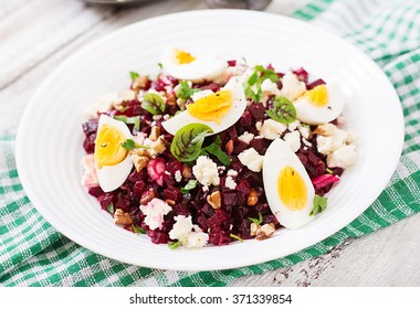 Salad Baked Beets, Feta Cheese, Eggs, And Walnuts