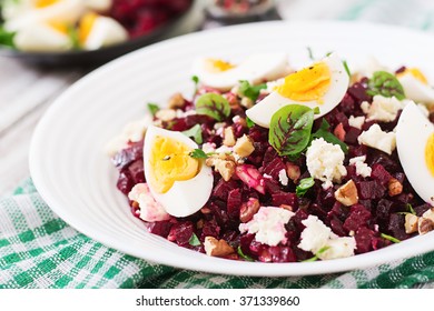 Salad Baked Beets, Feta Cheese, Eggs, And Walnuts