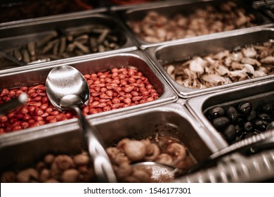 A Salad Bar With A Variety Of Vegetables For Wine At Grocery Store In America