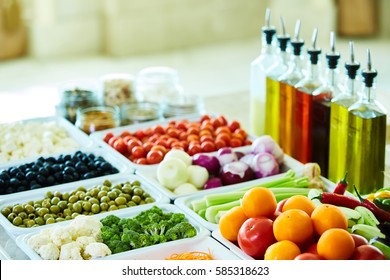 Salad Bar With Vegetables In The Restaurant, Healthy Food