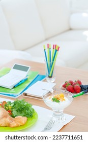Salad and bread on the table