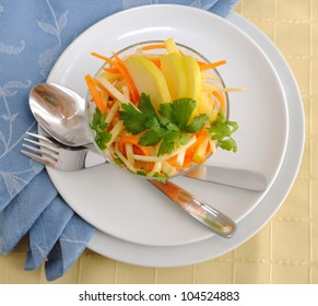 Salad Of Celery Root And Leaves With Carrots, Apples And Shrimp