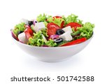 Salad with cheese and fresh vegetables isolated on white background. Greek salad.